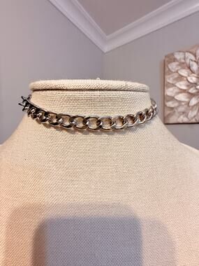 Vintage Silver Tone Curb Chain Choker 14” +3”